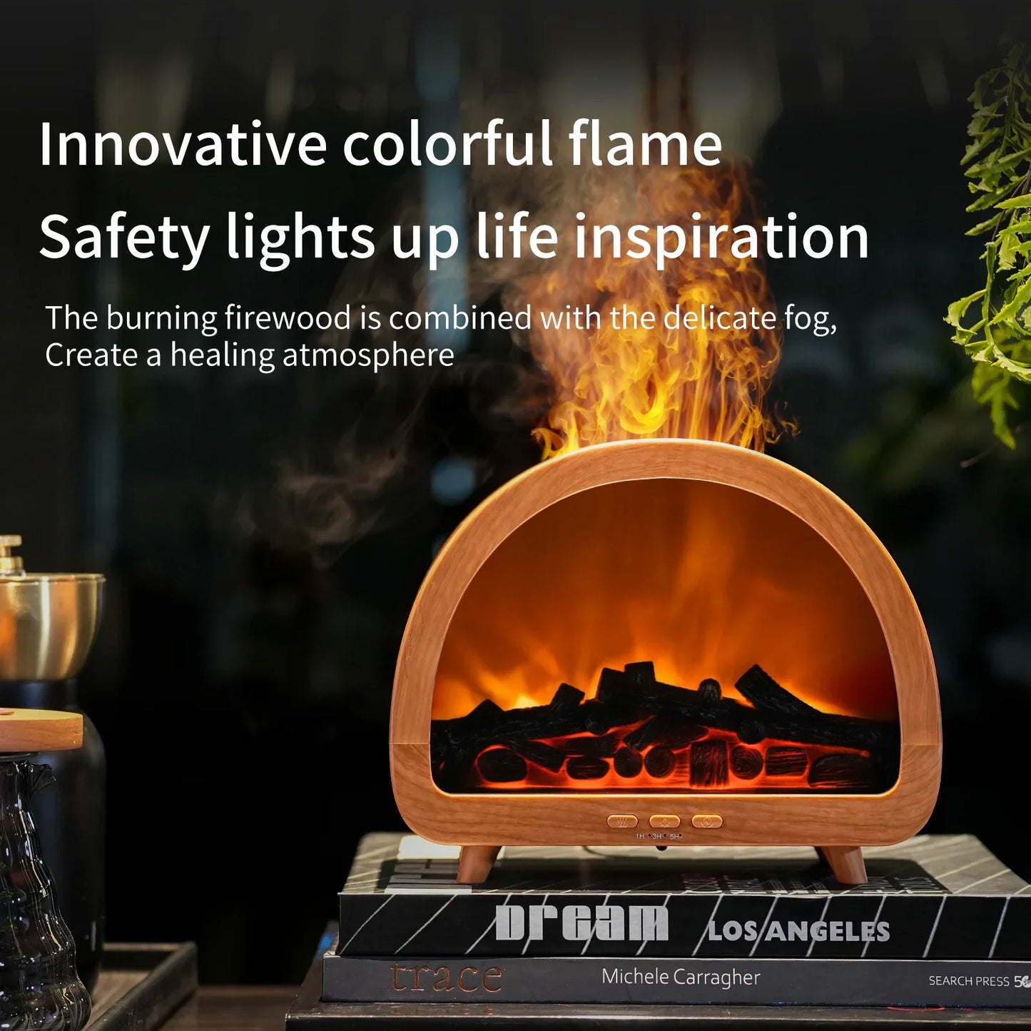 VOSS Remote-Controlled Fireplace Diffuser - Auto Oil Dispensing Humidifier (High Mist Output)