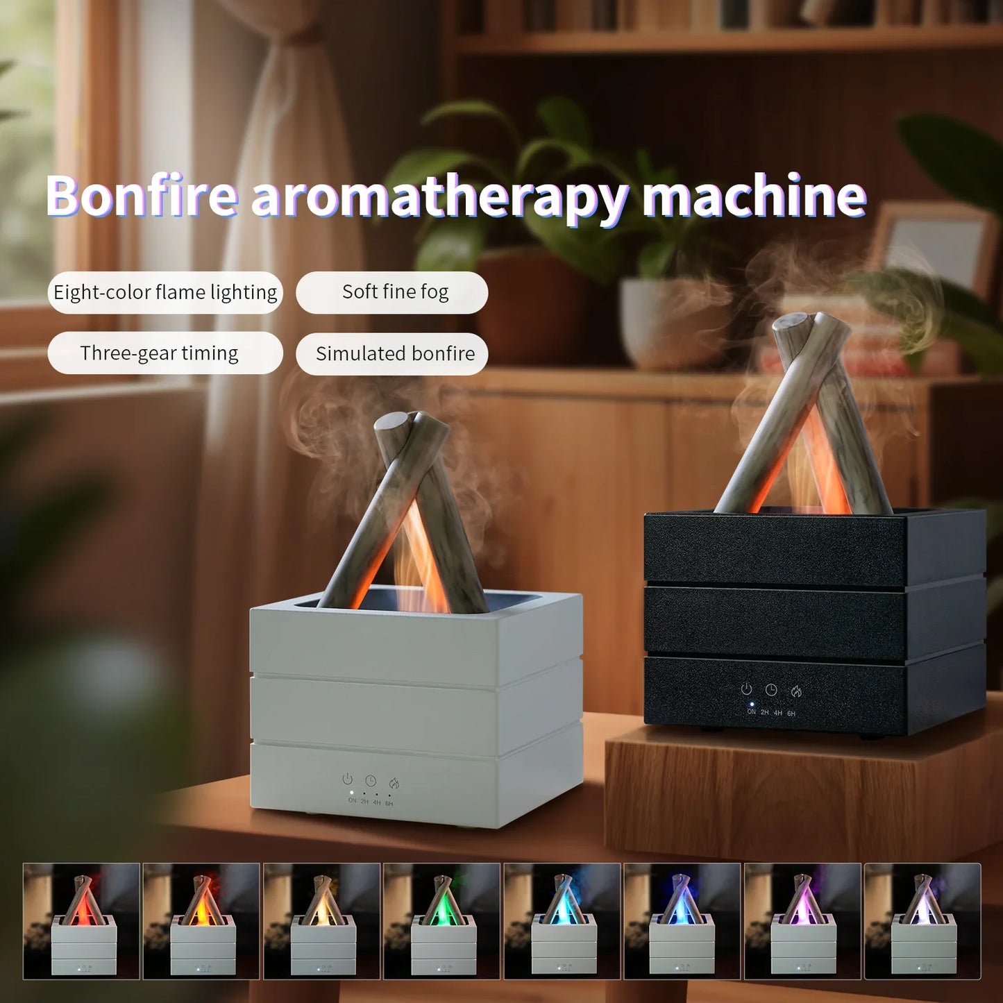 VOSS Campfire Flame Diffuser - Remote Control Essential Oil Humidifier with Realistic Fire Effect