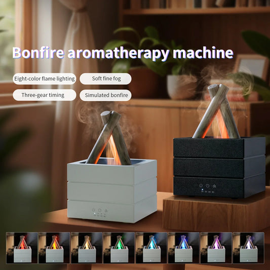 VOSS Campfire Flame Diffuser - Remote Control Essential Oil Humidifier with Realistic Fire Effect