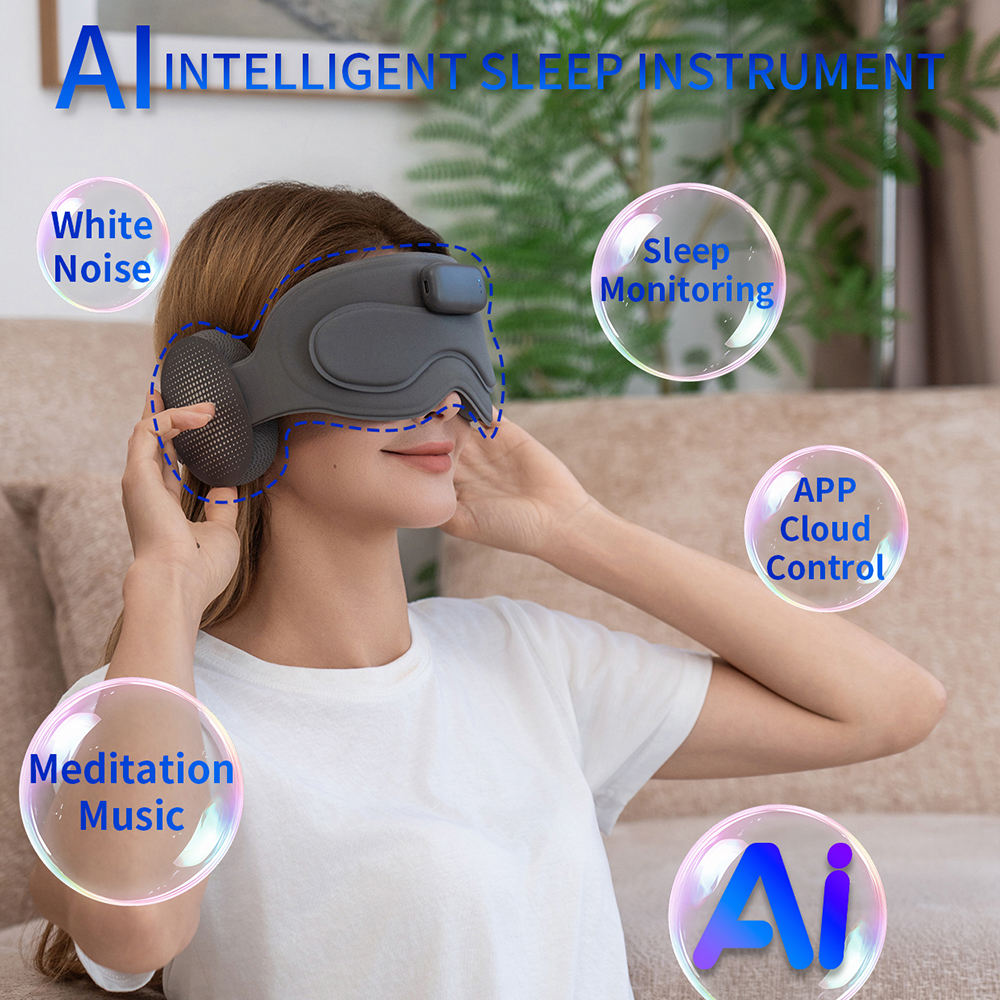 Smart AI Meditation Sleep Mask - App-Connected Bluetooth Music, 100% Light Blocking, Portable Eye-Caring