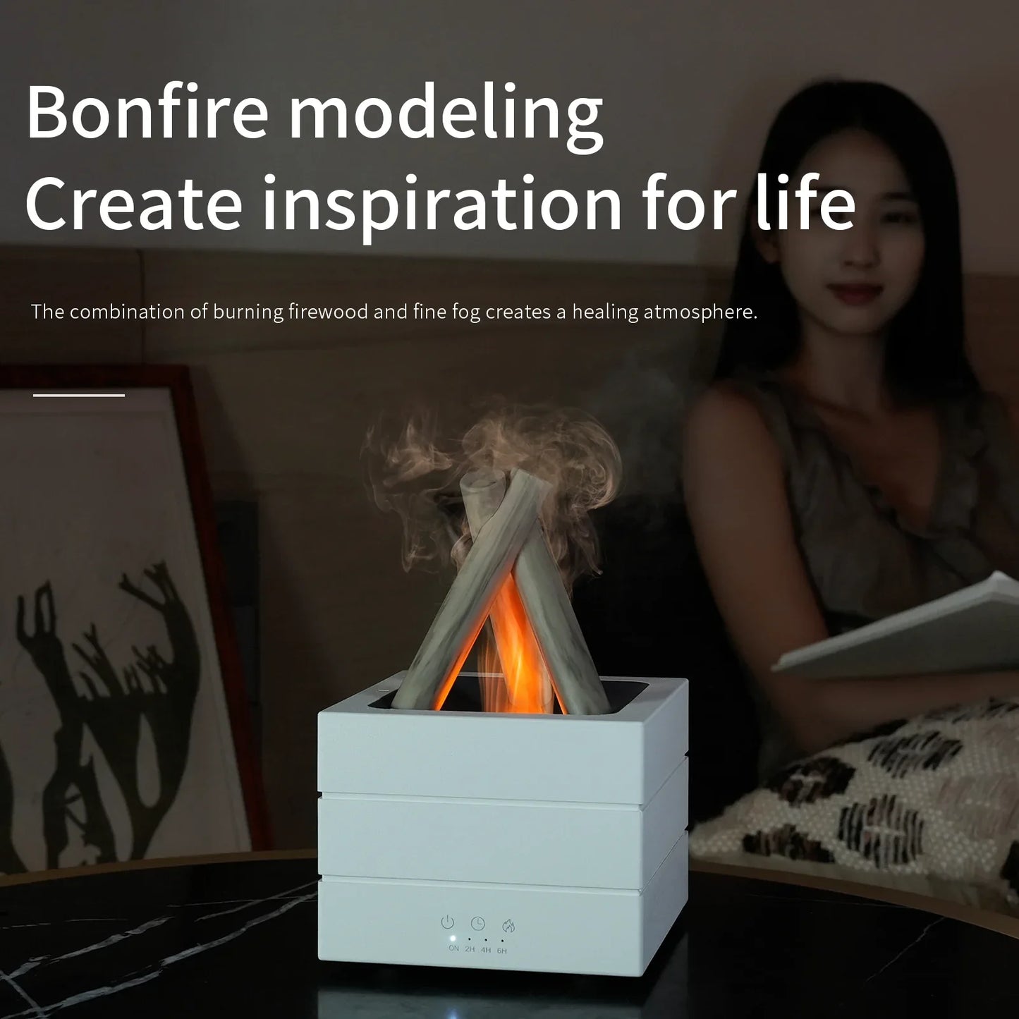VOSS Campfire Flame Diffuser - Remote Control Essential Oil Humidifier with Realistic Fire Effect